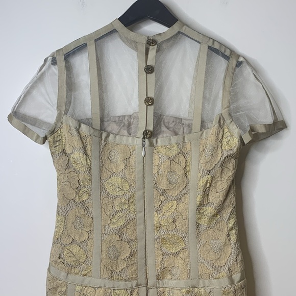 LÓPEZ KNUDSEN | Vintage Lace Crochet Mesh Ribbon Metallic Midi Cocktail Dress - Picture 12 of 17